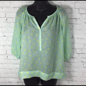 Loft Ann Taylor Petite Small Green yellow blouse